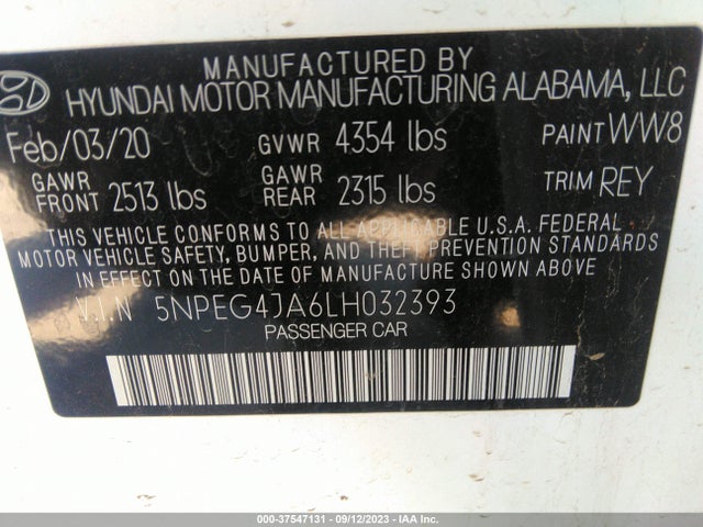 Hyundai SONATA SE 2020 5NPEG4JA6LH032393 Image 9