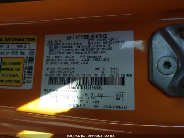 Ford Mustang Ecoboost 2018 1FA6P8TH1J5166530 Image 9