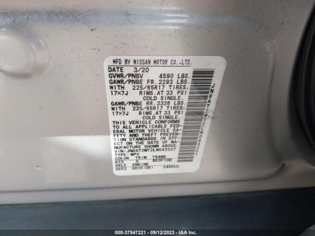 JN8AT2MT2LW043207 Nissan ROGUE SV