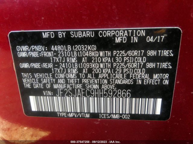 JF2SJAEC9HH592866 Subaru Forester Premium