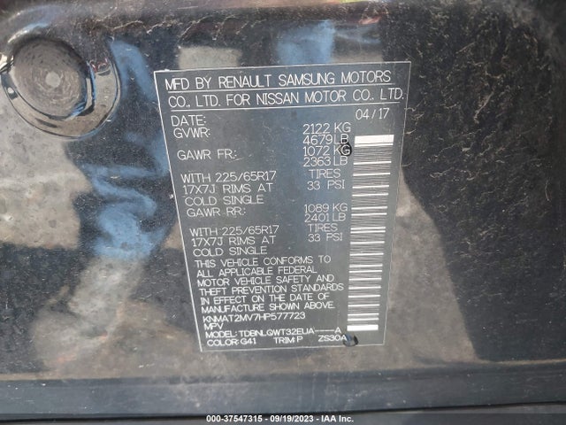 2017 NISSAN ROGUE SV VIN: KNMAT2MV7HP577723