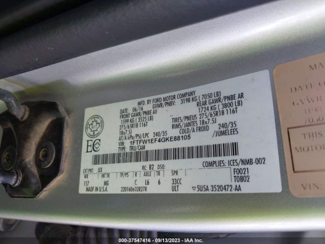 1FTFW1EF4GKE88105 Ford F-150 Xlt/xl/lariat/platinum