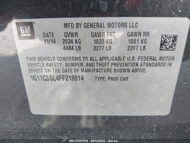 2015 CHEVROLET MALIBU LT VIN: 1G11C5SL4FF218814
