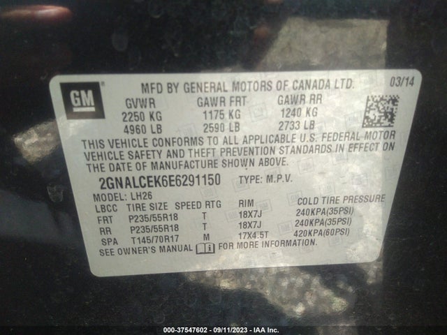 Chevrolet EQUINOX LT 2014 2GNALCEK6E6291150 Image 10