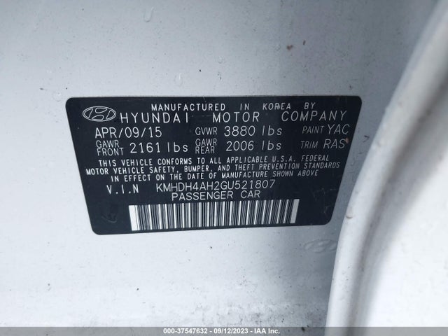 2016 HYUNDAI ELANTRA SPORT VIN: KMHDH4AH2GU521807