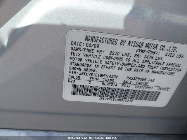 Aukcja sprzedaży 2009 Infiniti G37 Sedan Journey, vin: JNKCV61E19M014232, numer aukcji: 37547703