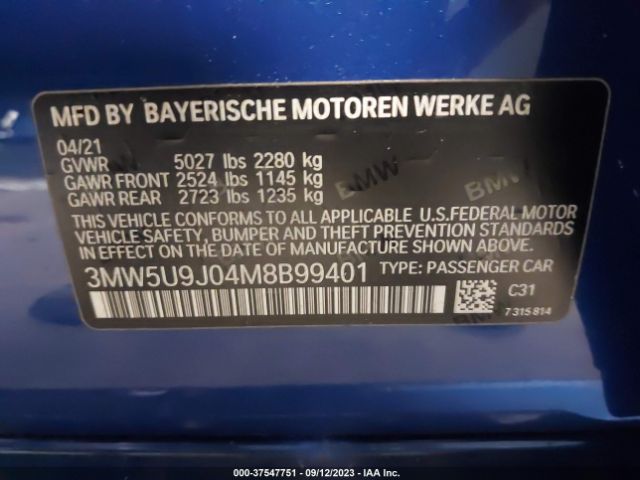 3MW5U9J04M8B99401 BMW 3 Series M340i Xdrive
