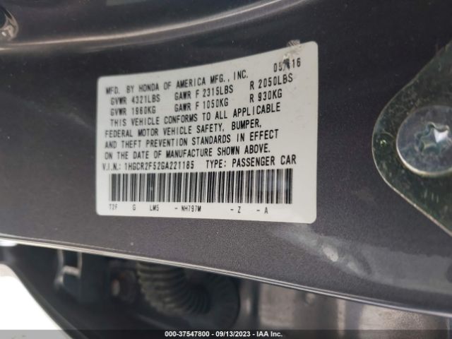 1HGCR2F52GA221185 Honda Accord Sedan Sport
