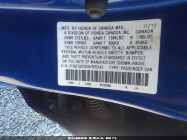 Honda Civic Lx 2018 2HGFC2F50JH509343 Image 9