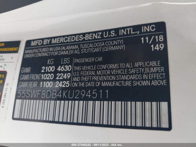 55SWF8DB4KU294511 Mercedes-Benz C-class C 300
