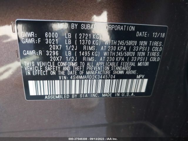 4S4WMARD2K3445704 Subaru Ascent Touring