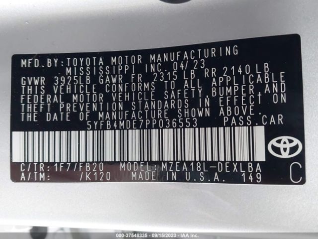5YFB4MDE7PP036553 Toyota COROLLA LE