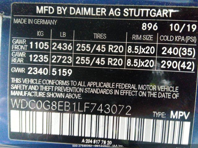WDC0G8EB1LF743072 Mercedes-Benz Glc Glc 300
