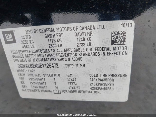 Chevrolet EQUINOX LT 2014 2GNALBEK0E1125472 Image 9