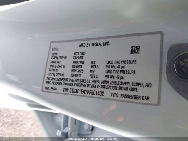 5YJ3E1EA1PF501402 Tesla MODEL 3