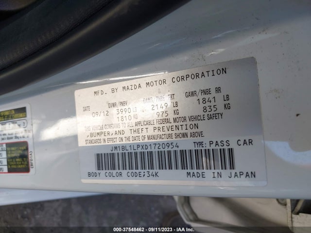 2013 MAZDA MAZDA3 I TOURING VIN: JM1BL1LPXD1720954
