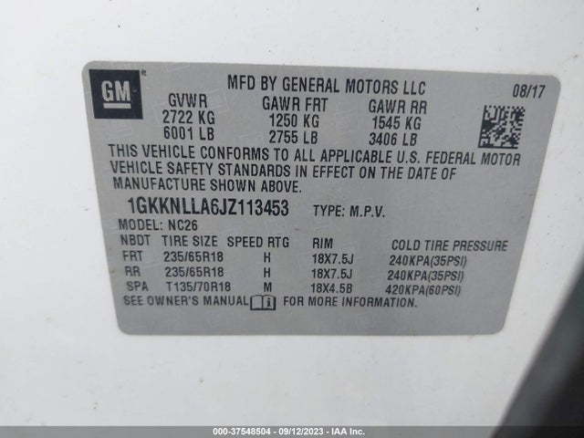 GMC ACADIA SLE 2018 1GKKNLLA6JZ113453 Image 9