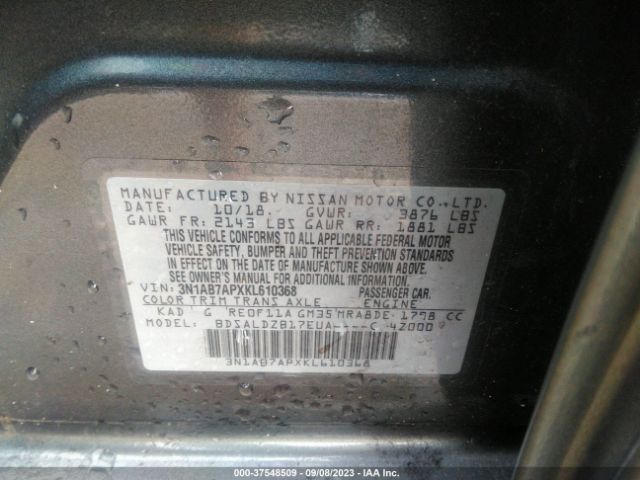 3N1AB7APXKL610368 Nissan SENTRA SV