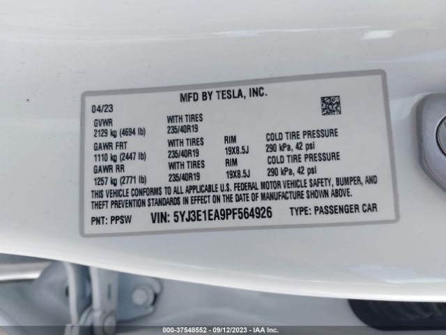 5YJ3E1EA9PF564926 Tesla MODEL 3