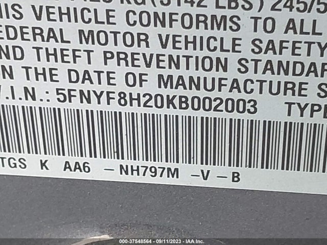 2019 HONDA PASSPORT 5FNYF8H20KB002003 Photo 8