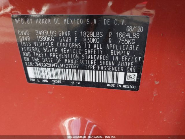 3HGGK5H47LM727667 Honda FIT LX
