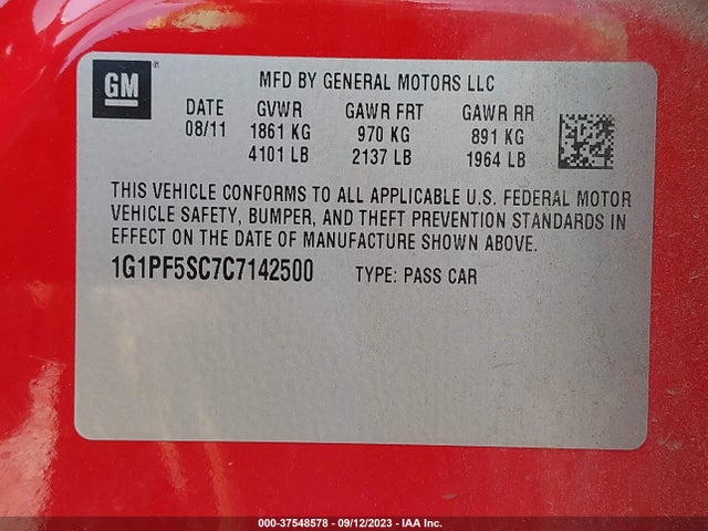 2012 CHEVROLET CRUZE LT W/1LT VIN: 1G1PF5SC7C7142500
