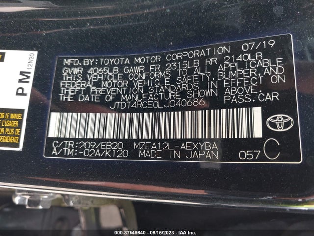 Toyota Corolla Xse 2020 JTDT4RCE0LJ040686 Image 9