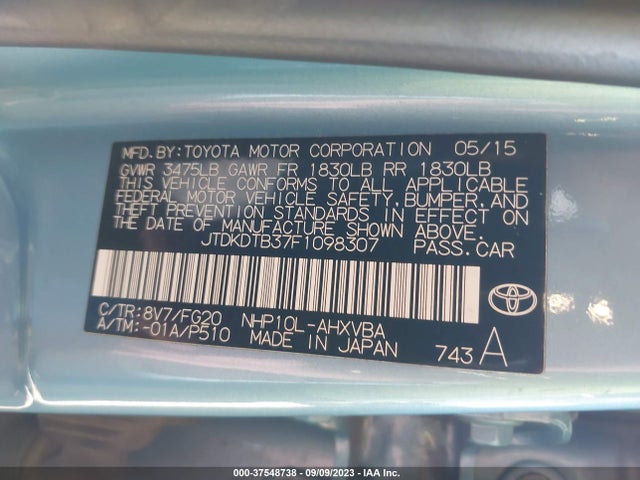 Toyota Prius C One/two/three/four 2015 JTDKDTB37F1098307 Image 9