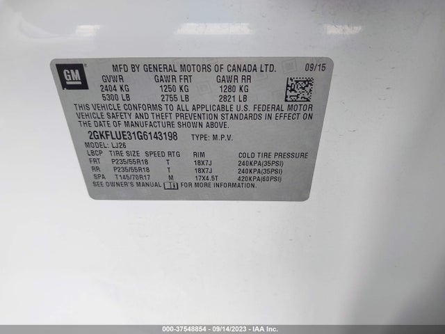 GMC Terrain Slt 2016 2GKFLUE31G6143198 Image 9