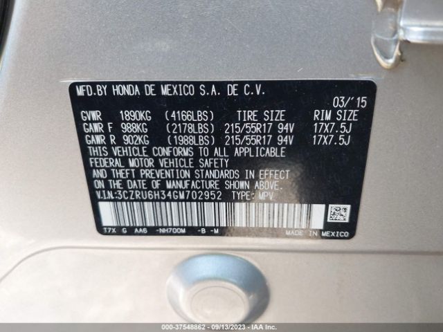 3CZRU6H34GM702952 Honda HR-V LX