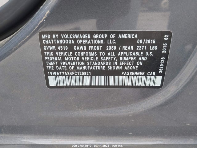 1VWAT7A34FC120921 Volkswagen Passat 1.8t Limited Edition