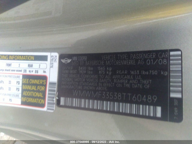 2008 MINI COOPER HARDTOP WMWMF33538TT60489 Photo 8