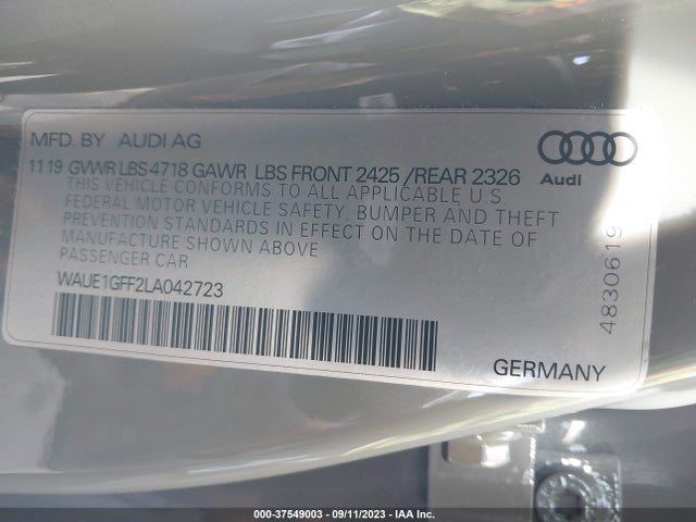 2020 Audi S3, VIN: WAUE1GFF2LA042723