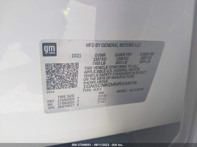 Chevrolet Tahoe 2wd Lt 2022 1GNSCNKD4NR104076 Image 9