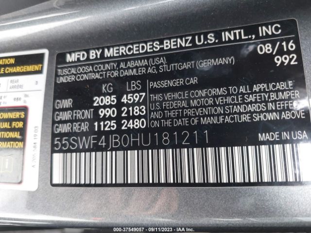 55SWF4JB0HU181211 Mercedes-Benz C-class C 300