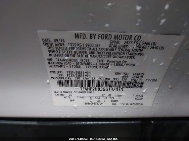 1FAHP2H83GG147053 Ford TAURUS SEL