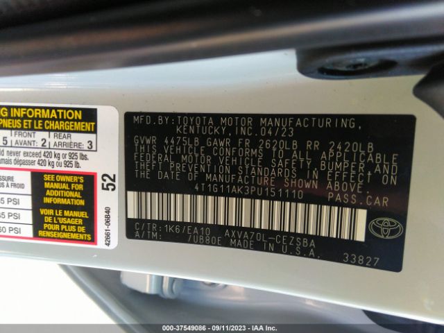 4T1G11AK3PU151110 Toyota Camry Se/se Nightshade