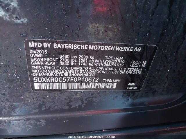 BMW X5 Xdrive35i 2015 5UXKR0C57F0P10672 Image 9