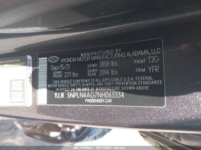 Hyundai ELANTRA SEL 2022 5NPLN4AG7NH063334 Image 9