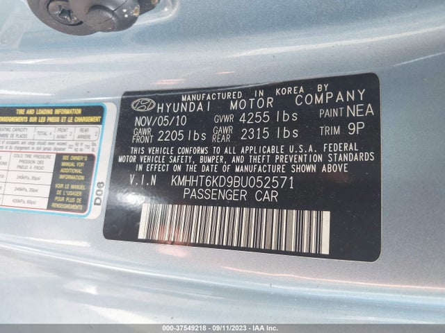 2011 HYUNDAI GENESIS COUPE VIN: KMHHT6KD9BU052571