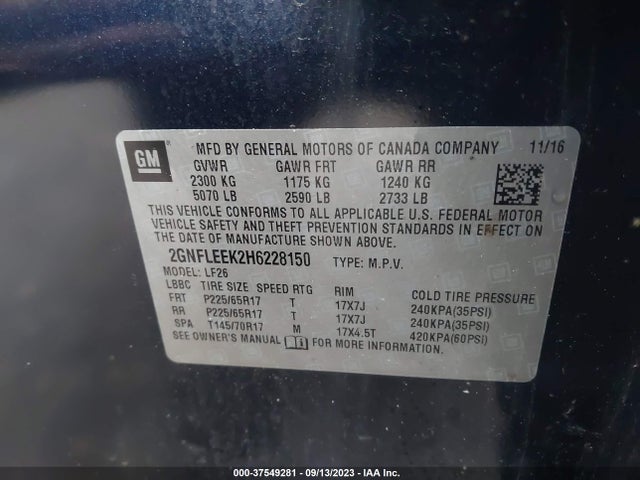 Chevrolet EQUINOX LS 2017 2GNFLEEK2H6228150 Image 9