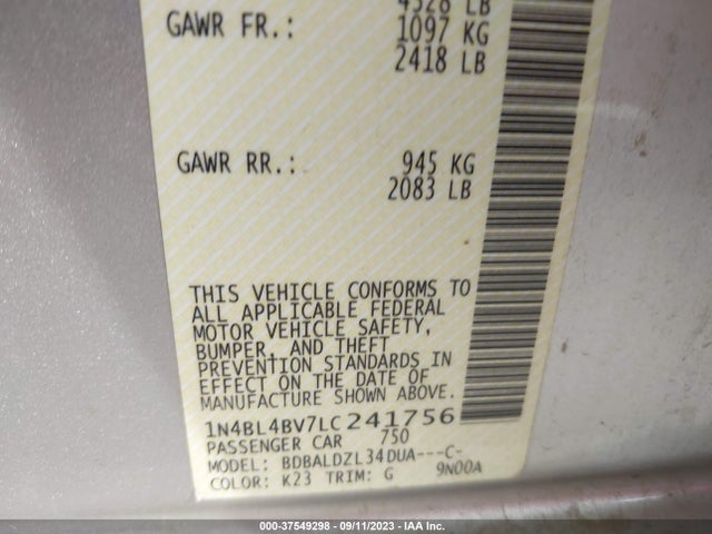 Nissan Altima 2.5 S 2020 1N4BL4BV7LC241756 Image 15