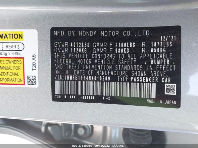 JHMFE1F74NX010209 Honda Civic Sedan Ex