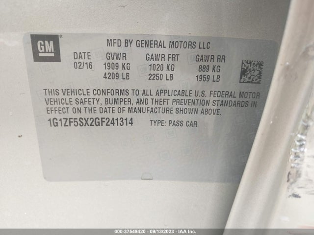 Chevrolet MALIBU LT 2016 1G1ZF5SX2GF241314 Image 9