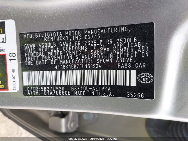 Toyota AVALON LIMITED 2015 4T1BK1EB7FU158934 Image 9