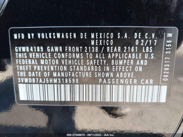 3VWDB7AJ5HM318598 Volkswagen Jetta 1.4t Se