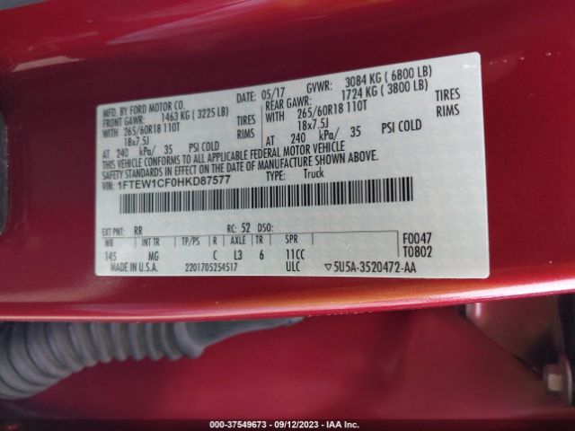 1FTEW1CF0HKD87577 Ford F-150 Xl/xlt/lariat