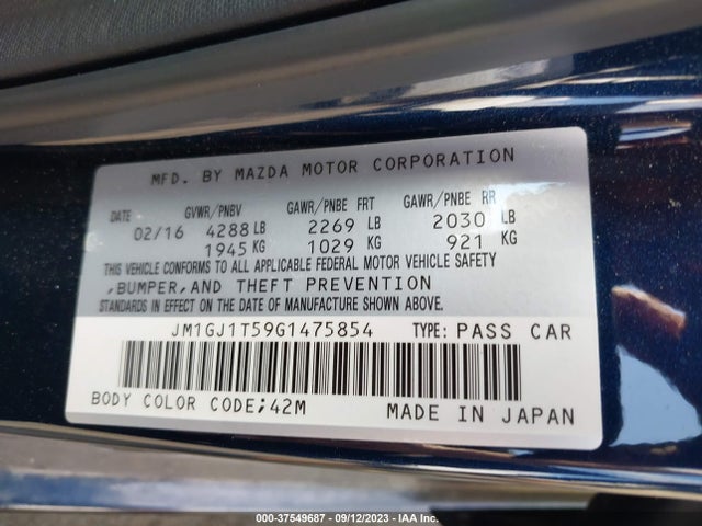 Mazda MAZDA6 2016 JM1GJ1T59G1475854 Image 9