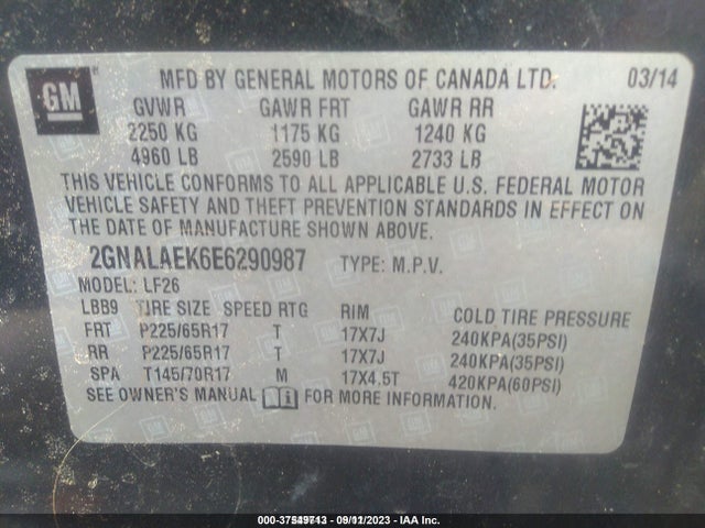 Chevrolet EQUINOX LS 2014 2GNALAEK6E6290987 Image 9