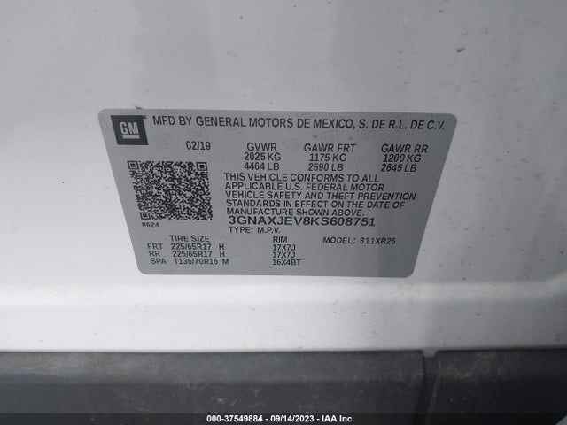 Chevrolet EQUINOX LT 2019 3GNAXJEV8KS608751 Image 9